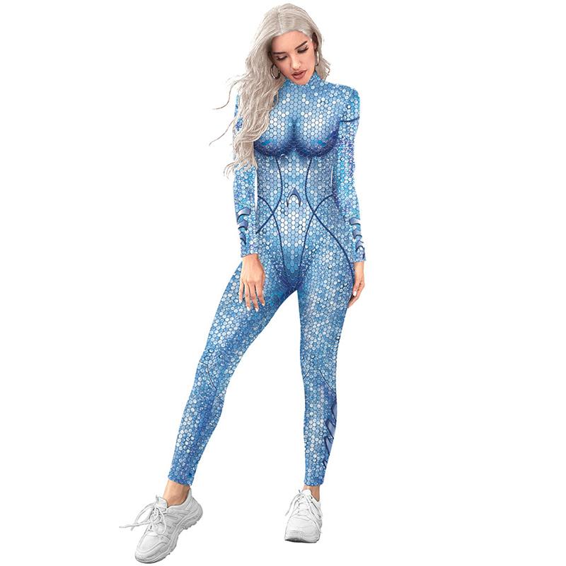 

Синие рыбки пайетки 3D принт сексуальные боди женские S-XL с длинным рукавом косплей новые вечерние обтягивающие сексуальные комбинезоны S