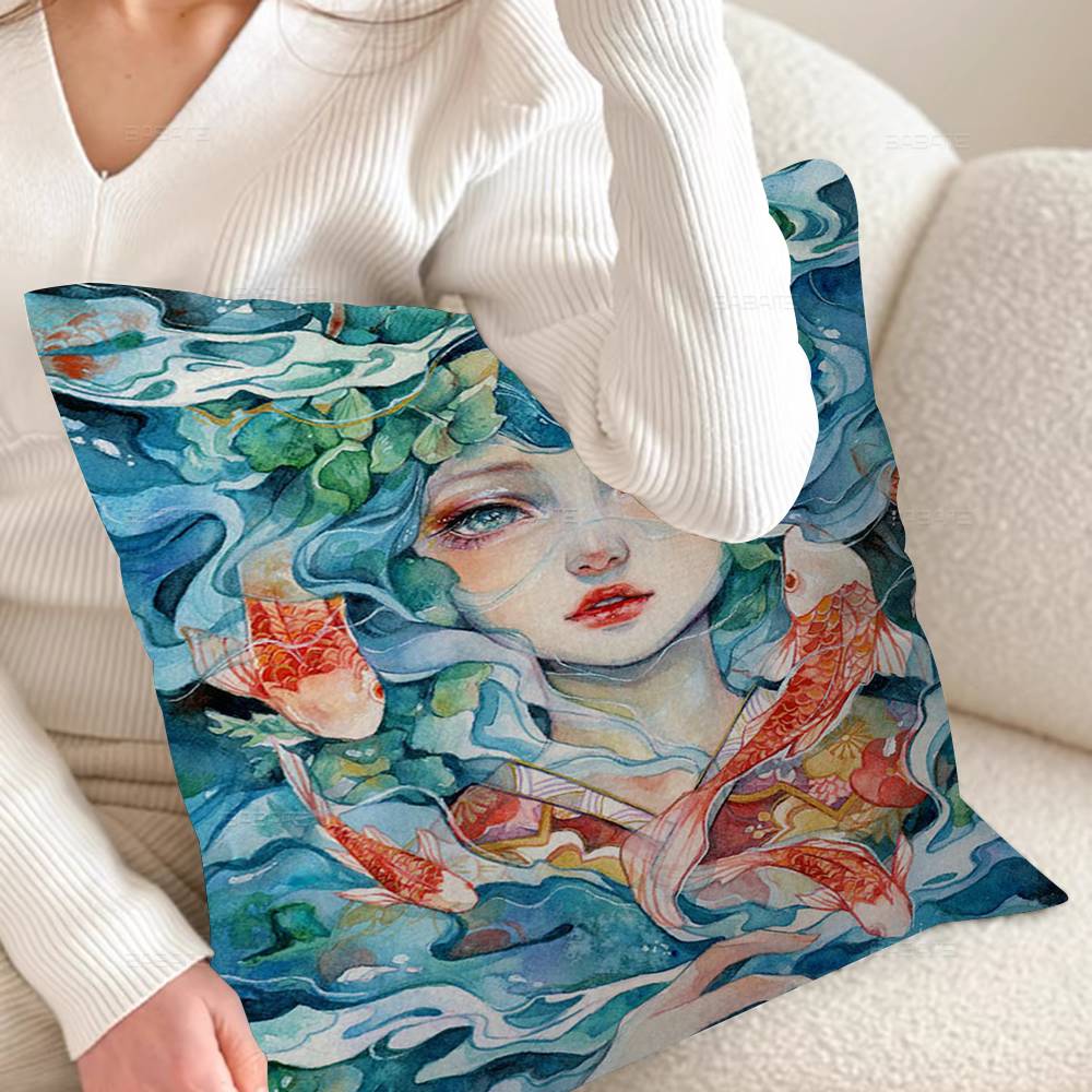 Cartoon Girl Flower Paint Pillow Anime Pillow Sofa Bed Head Pillow Cover Cushion Cover 45x45 Cm Fashion