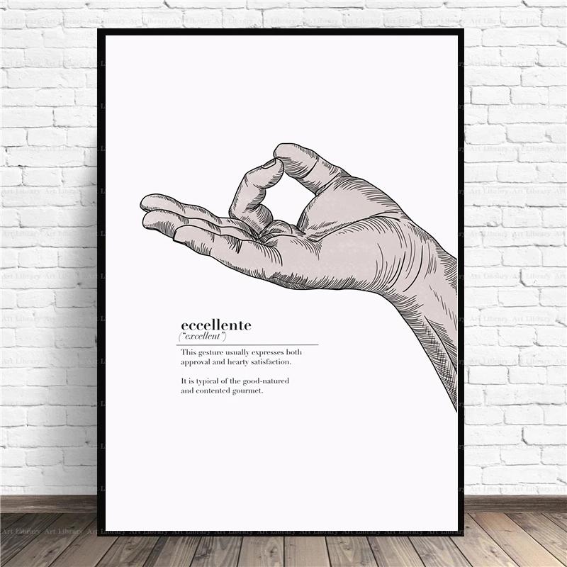 Italské tisky Vintage gesto držení za ruce Plakát Malba na plátně Italský mem Vtipné obrazy na zeď Domácí dekorace Dárek