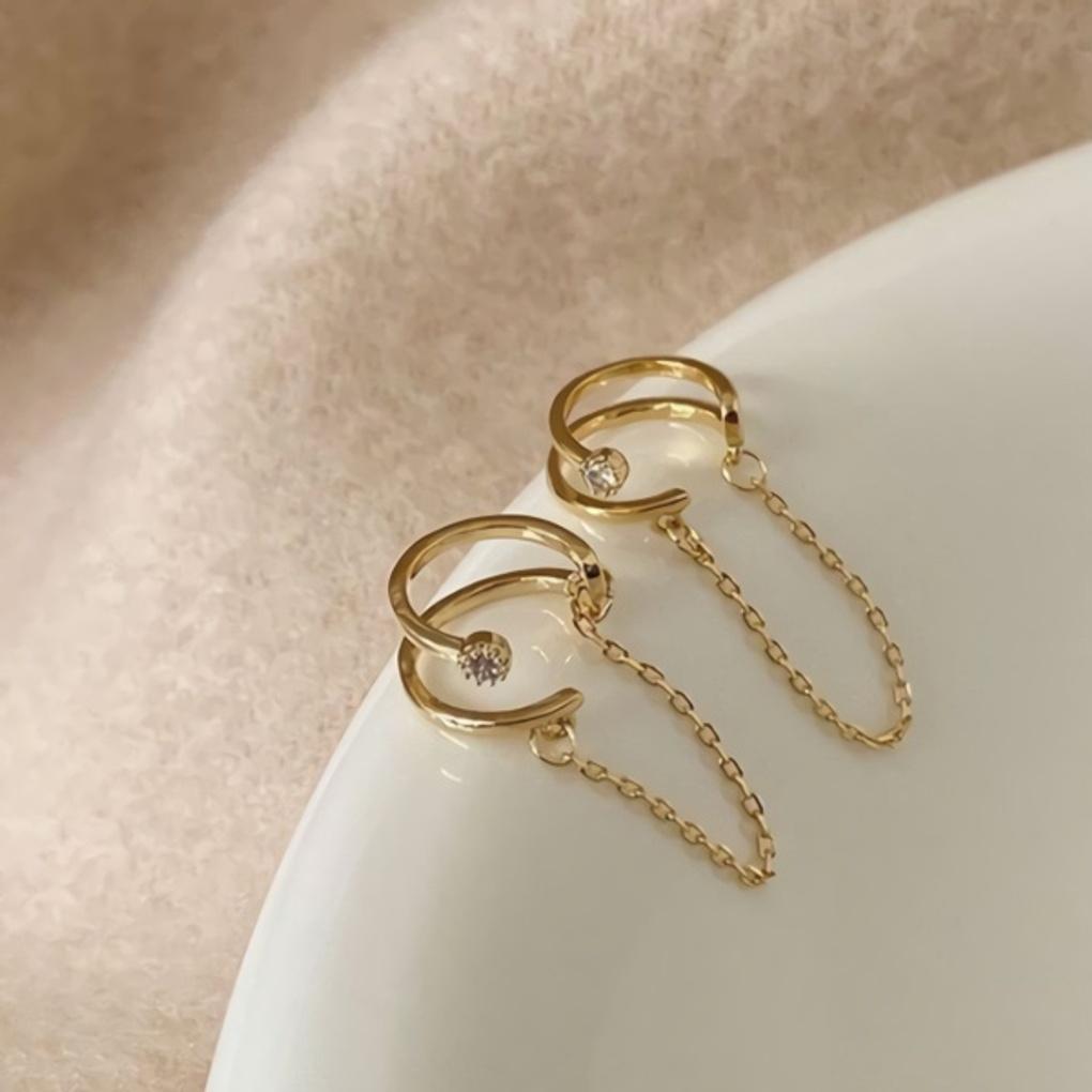 Women's One Cubic Gold Chain Ear Cuff Single Piece