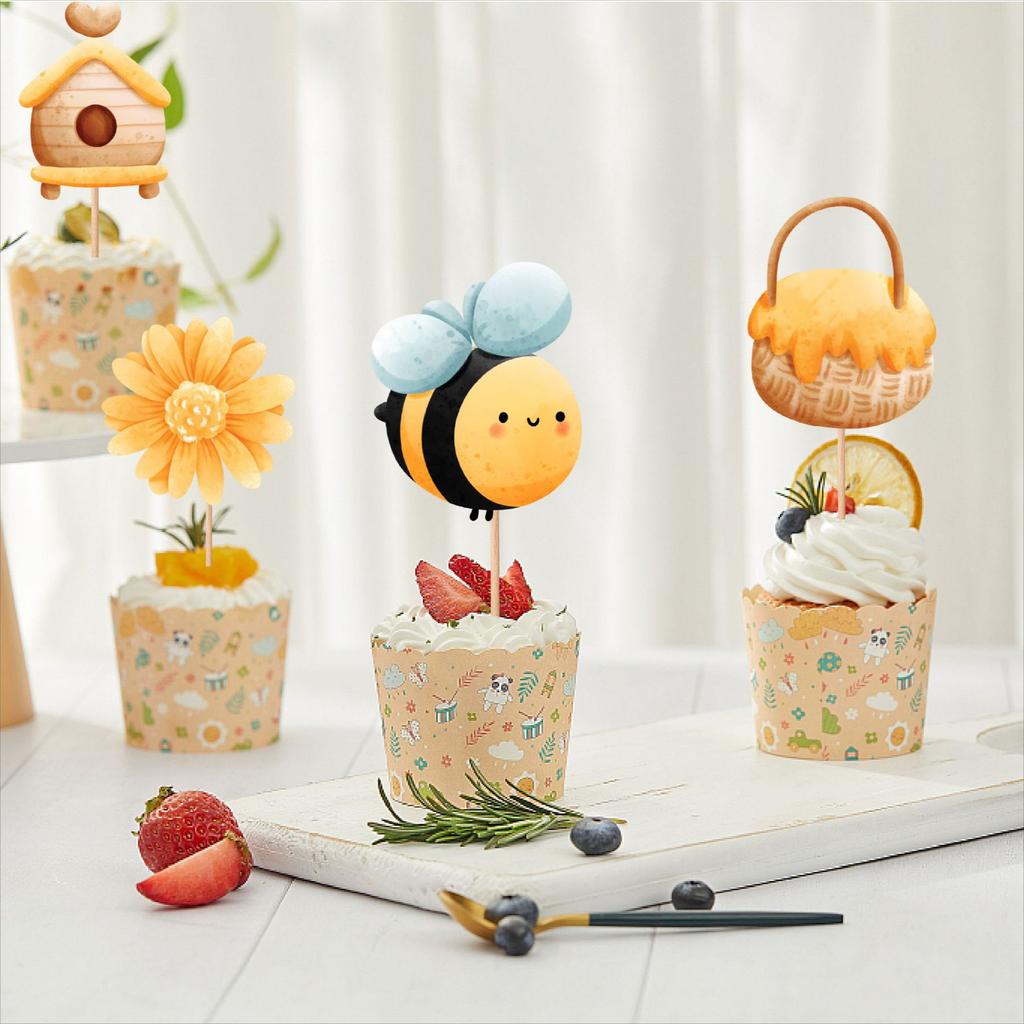 Spring Bee-themed Birthday Party Decoration Birthday Flag Spiral Tag Honey Cake Small Insert
