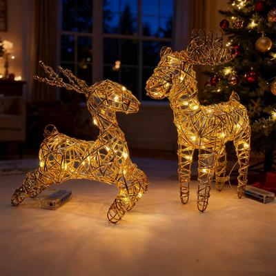 LED Light Up Christmas Reindeer Decor 20 Warm White Lights Metal Yard Decoration For Outdoor Indoor Lawn Garden Xmas Decor