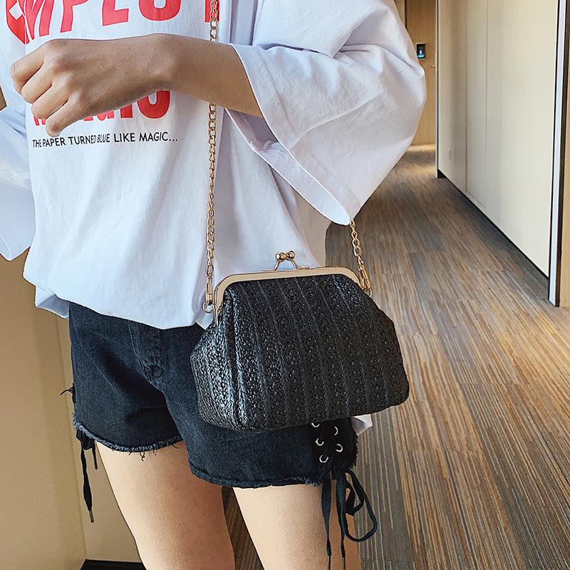 Mouth Gold Small Bag Female Wild Messenger Bag Chain Shoulder Fashion Clip Mouth Straw Bag