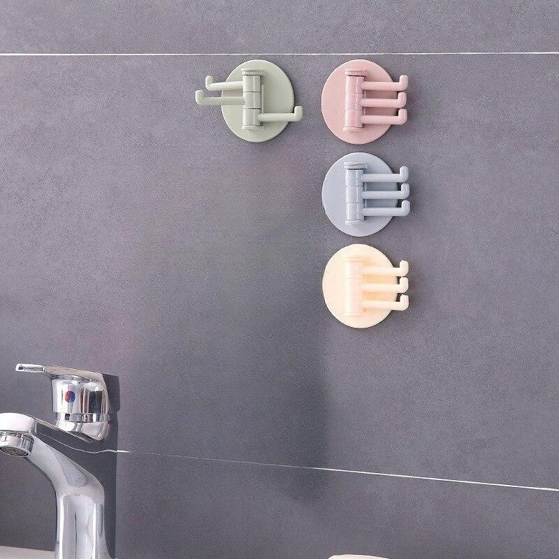 Universal Plastic Towel Hook 3-Split Rotating Holder Bathroom Door Back Hanger