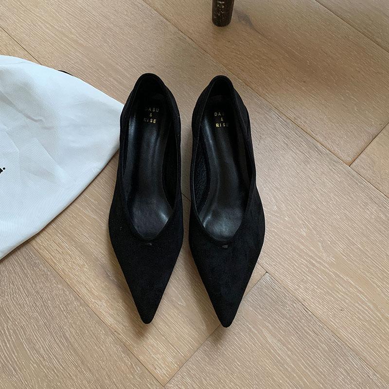 

Модная женская обувь на низком каблуке, мелкие женские туфли-лодочки, обувь с острым носком, модная замшевая элегантная женская обувь на каблуке, шлепанцы 35 чёрный