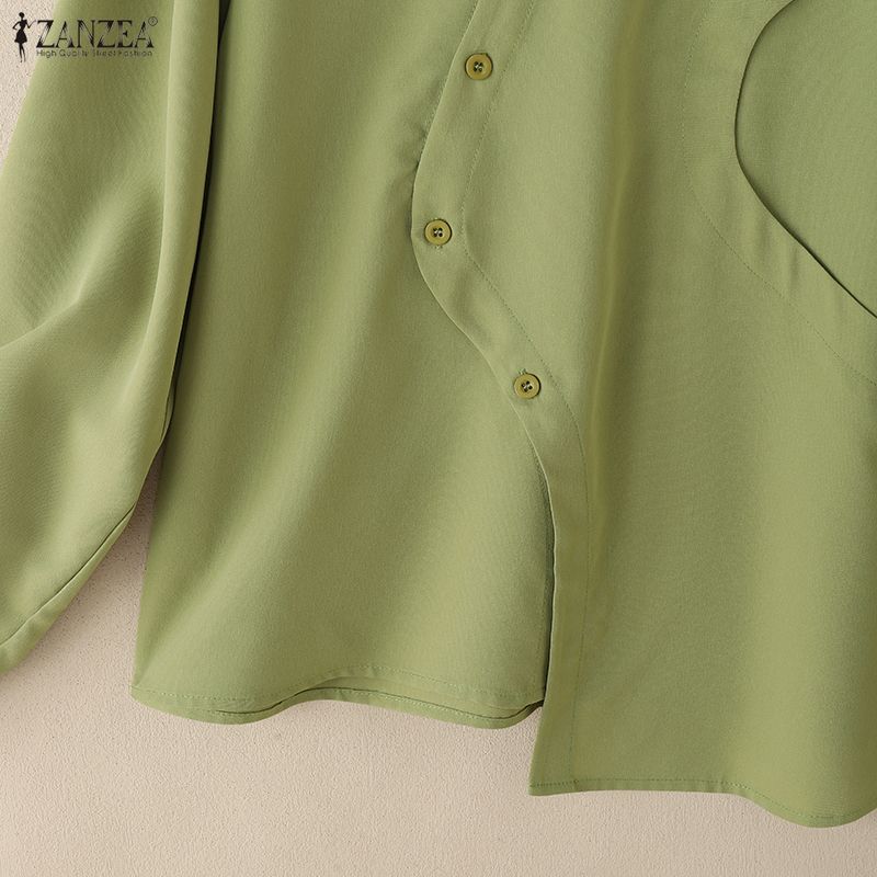 ZANZEA Women Turn Down Collar Loose Casual Long Sleeve Blouse