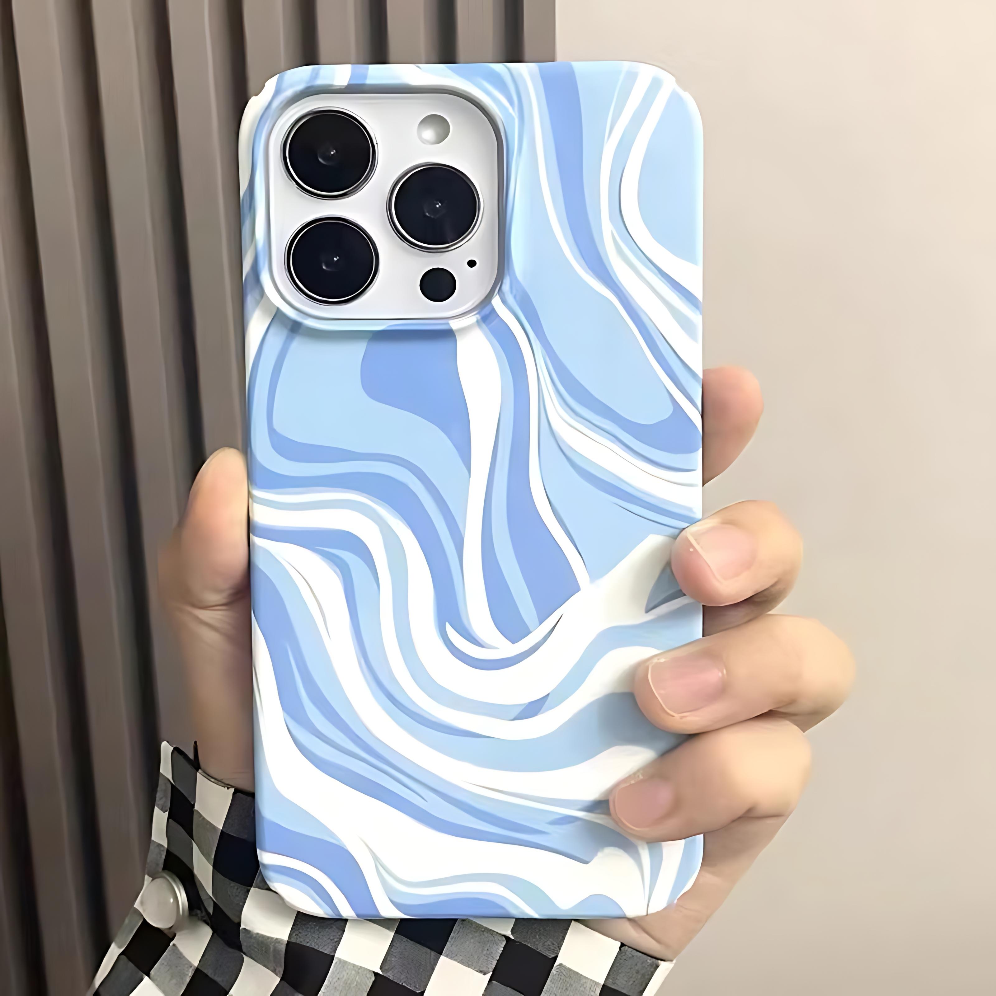 

Простой сине-белый чехол для телефона с окрашиванием чернилами для iPhone 17 16 15 14 13 12 11 Air Pro Max X XS XR 8 Plus Глянцевая пленка Жесткий ПК-чехол iPhone 11