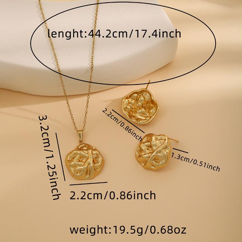 European and American Exquisite Irregular Luxury Creative Polygonal Geometric Leaf Texture Flower Love Earrings Necklace Set