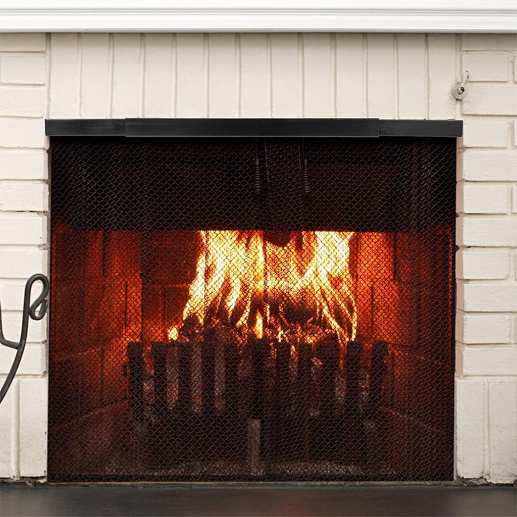 J11N Adjustable Fireplace Rod Kit Install To Leveling The Fireplace Mesh Black Metal For Fireplace Spark Screen