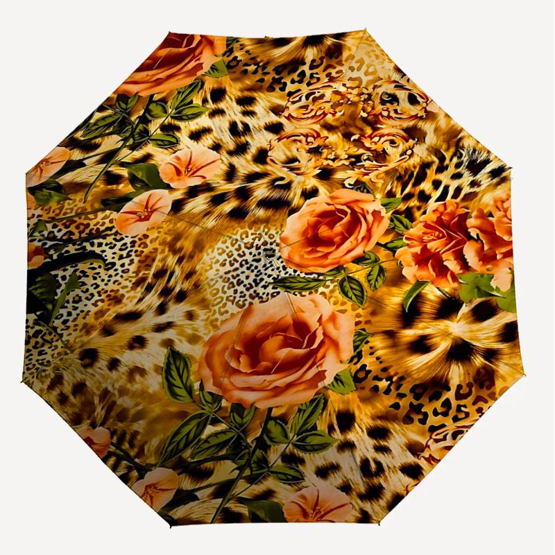 1 Stück Leopardenmuster Blumen Schirm - 8 Rippen verstärkt Tragbar Faltbar Reise Geeignet für alle Jahreszeiten Outdoor Tägliche Nutzung -J0417