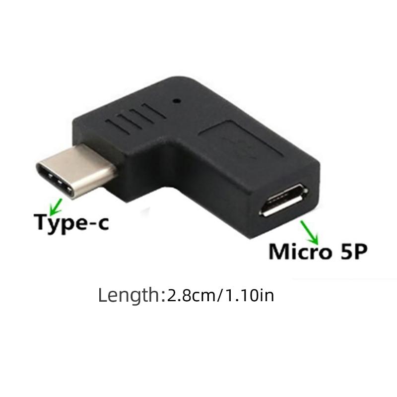90 Degree Micro USB to Type-C Converter Female to Male Connector Conversion Adapter for Phones Tablets & Game Consoles