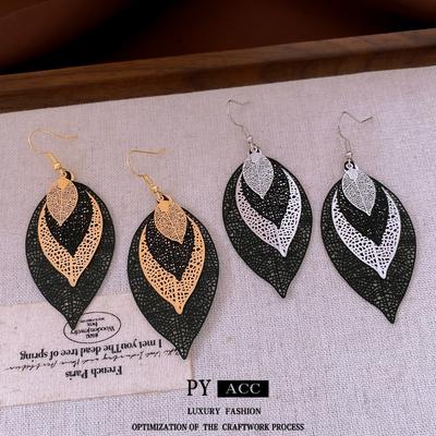 European and American Casual Style Multi-layer Hollow Leaf Earrings Personalized Exaggerated Ear Hooks Simple Versatile Earrings Female Niche