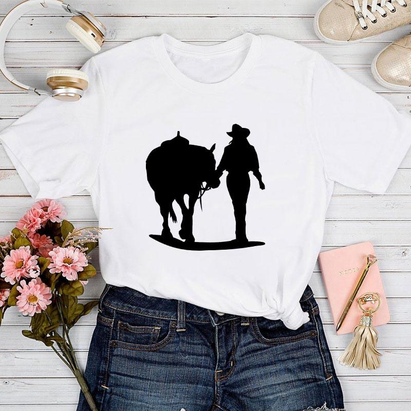 Modna koszulka damska 2025 Nadruk z kreskówkowym koniem Damska koszulka T-shirt Codzienna śmieszna koszulka dla pani Letnie ubrania dla kobiet Koszulki T-shirt