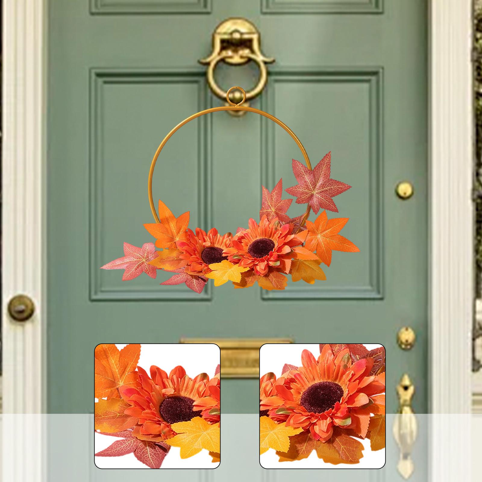 

Fall Wreath Elegant Versatile Sunflower Shape Artificial Garland for Front Door Floral Hoop Wreath for Indoor Outdoor Wall Porch помаранчевий