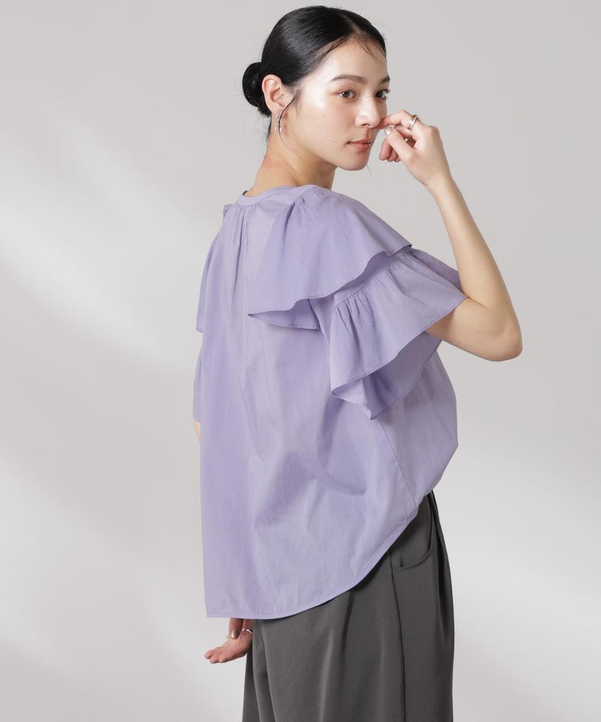 Nano Universe Made In India Cotton Frill Sleeve F Blouse, Women's, 081, L. Purple, 669-5121300