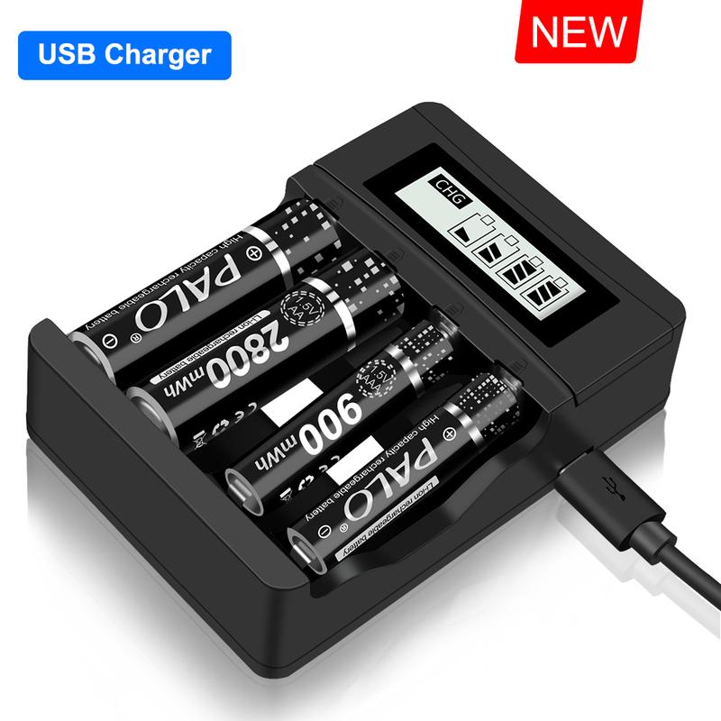 PALO Battery Charger for 1.5V AA AAA Li-ion rechargeable battery 4 slots charger for 1.5v aa aaa battery with LCD display USB