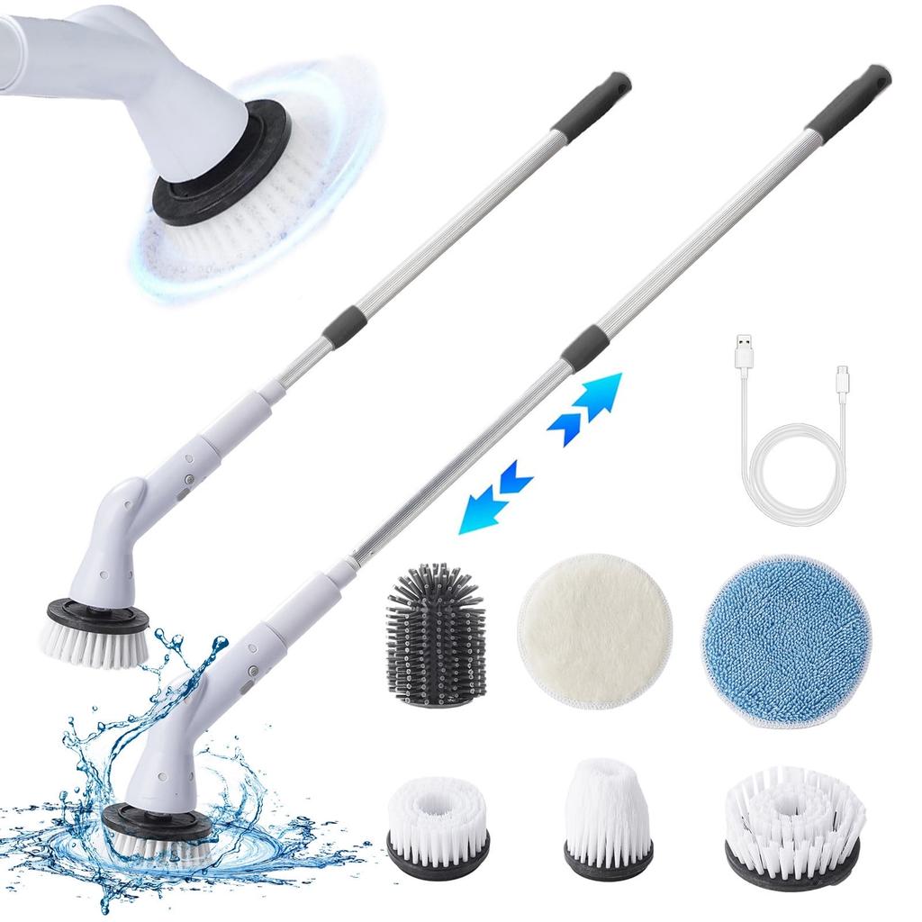 Cordless Electric Spin Scrubbers For Cleaning Shower With 6 Brush Heads Electric Spin Scrubber Cordless For Bathroom Floor