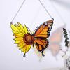 Bunter Sonnenfänger Buntglas-Effekt Schmetterling Sonnenblume/Grüne Motte Ornament Acryl Fensterhänger Dekoration für Wohnzimmer Schlafzimmer Garten Balkon