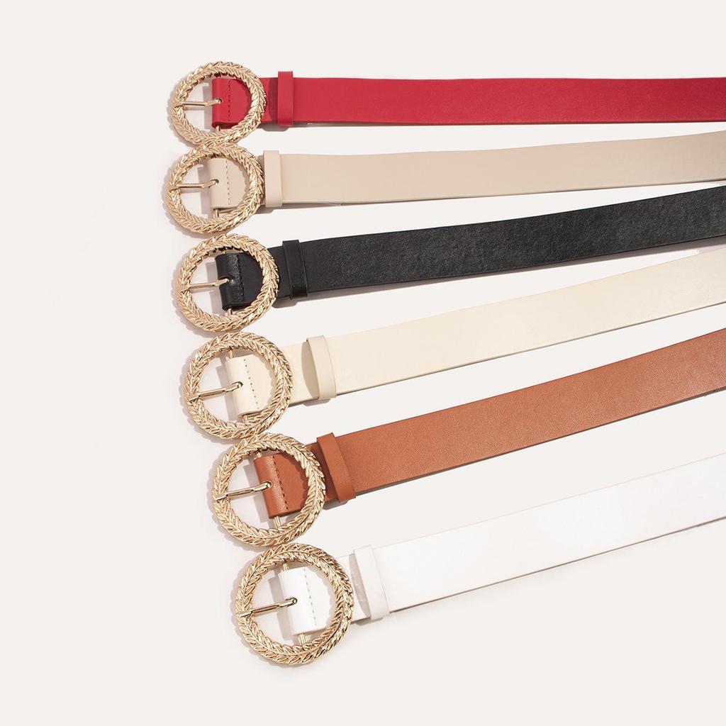 Versatile Women's Cross-Border Waist Belt with Leaf and Oval Pin Buckle Design