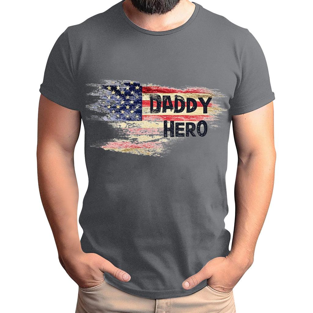 Tricou de Bărbați cu Imprimeu Steag pentru Ziua Tatălui, Top Lejer Casual cu Mânecă Scurtă