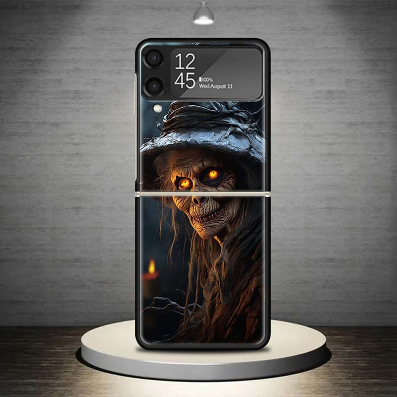 Halloween Moon Witch Horror Phone Case For Samsung Galaxy Z Flip 7 6 5 4 3 5G Shockproof Cover Z Flip7 Flip6 ZFlip5 Flip3 Flip4