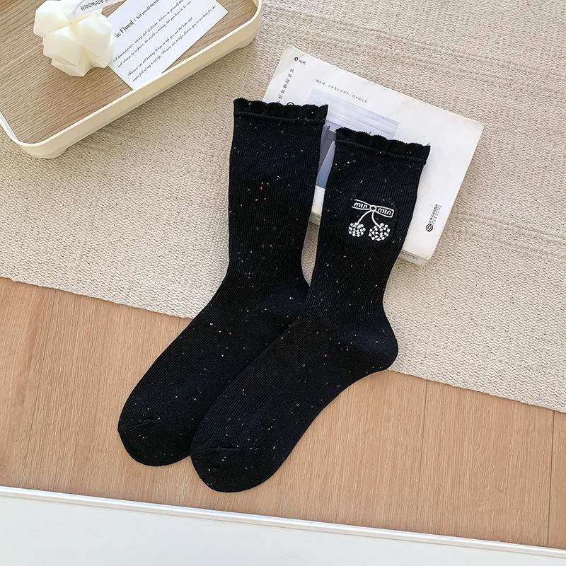 Lace Socks, Women's Summer Thin Mid-calf Socks, Trendy and Cute Embroidered Long Socks, Grey Spring and Autumn Pile Socks