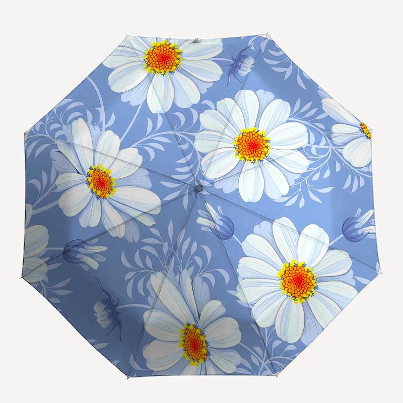1pc Blue Daisy Floral Pattern Umbrella with Plastic Handle,Vibrant Cartoon Pattern,Multi-functional UmbrellaPT187