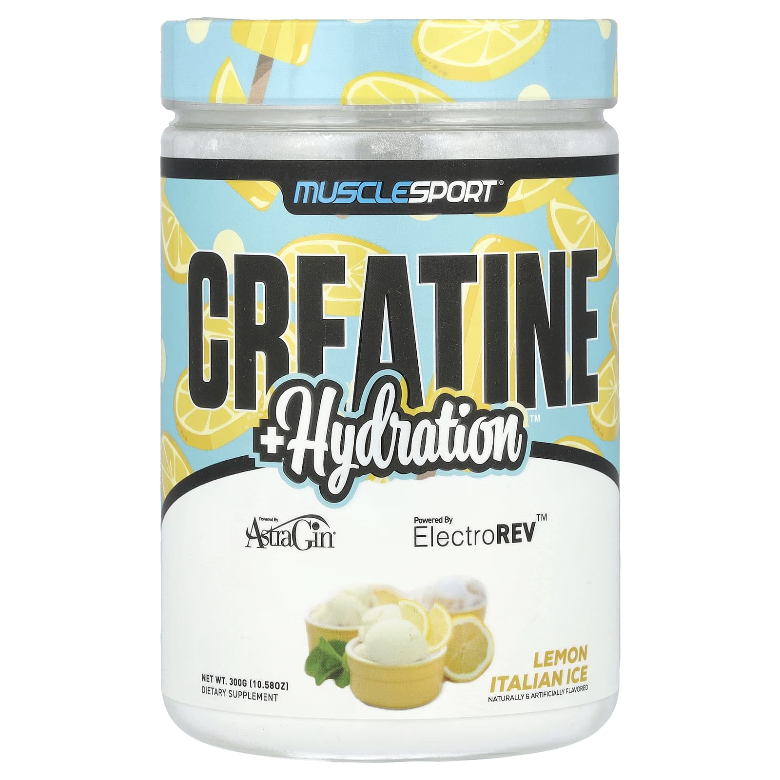 

MuscleSport, Creatine + Hydration, Lemon Italian Ice, 10.58 oz (300 g)