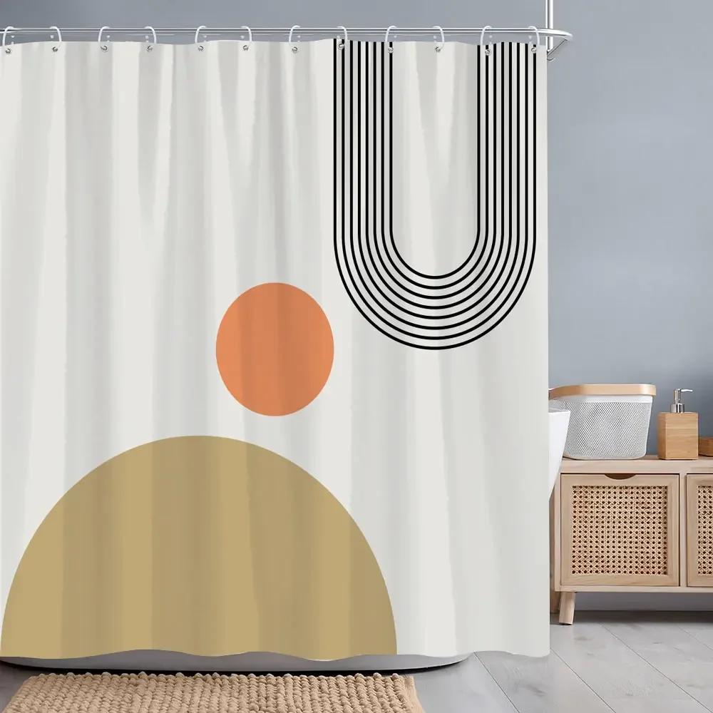 Wodoodporna Zasłona Prysznicowa w Stylu Vintage Geometryczna Abstrakcyjna Linia Prosta Nowoczesna Tkanina Poliestrowa Domowa Zasłona Prysznicowa Dekoracja Łazienki Z Haczykami