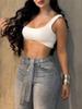 Women's European-Style High-Waist Diamond Straight-Leg Jeans with Belt