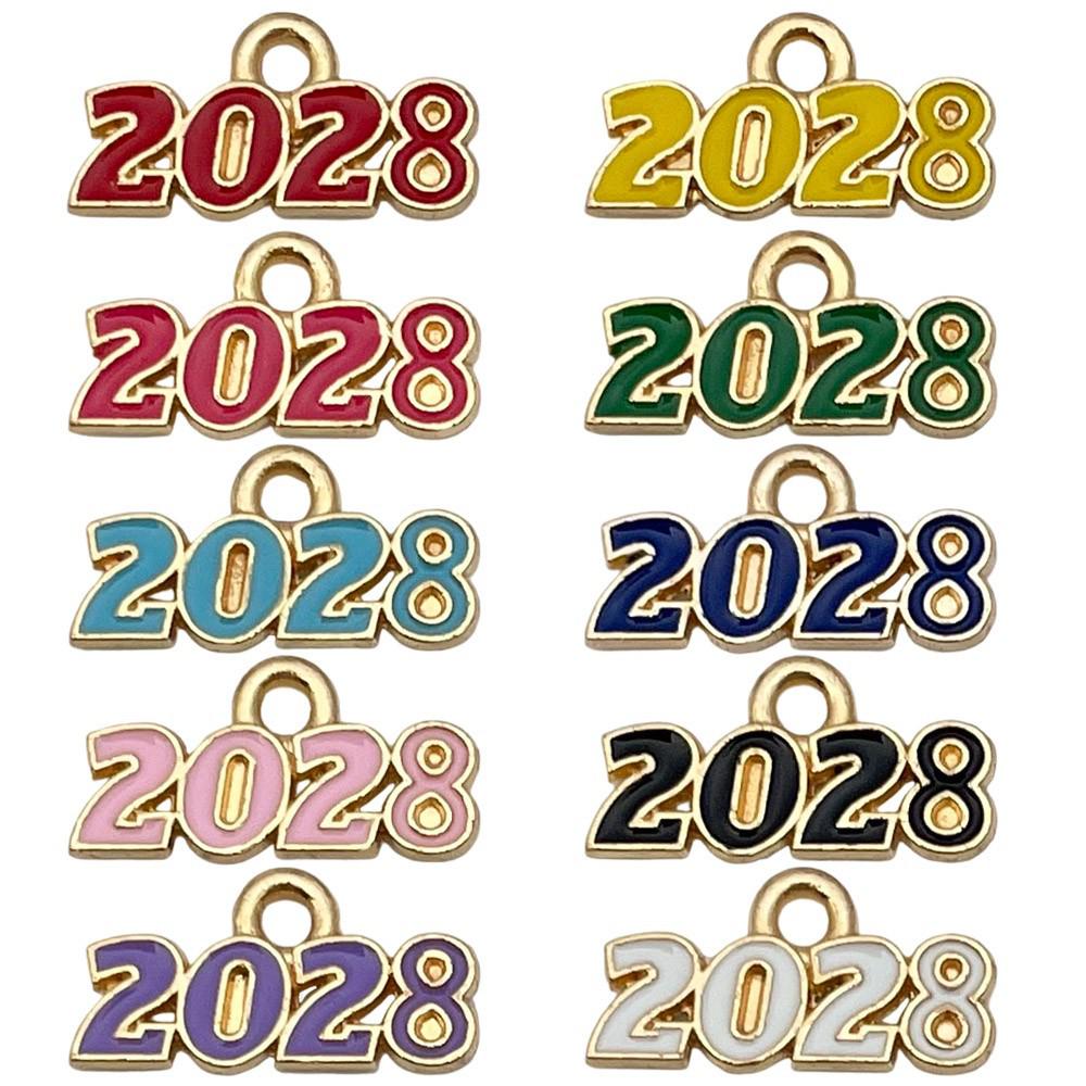 10 Colorful Enamel 2028 Year Number Charms for DIY Jewelry and Accessories