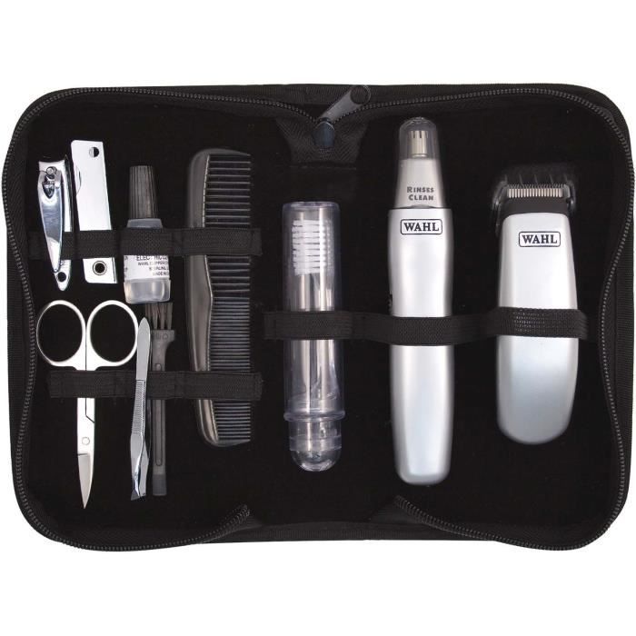 Beard Travel Kit - WAHL - TRAVEL KIT - Battery-powered Trimmer - Nose/ear Hair Trimmer - 6 Settings - Grey