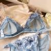 Frauen Sexy Dreieck Tasse Dessous Französisch Ultra Dünne Spitze Blumen Stickerei BH Set Junges Mädchen Gepolsterte Büstenhalter und Höschen Sets