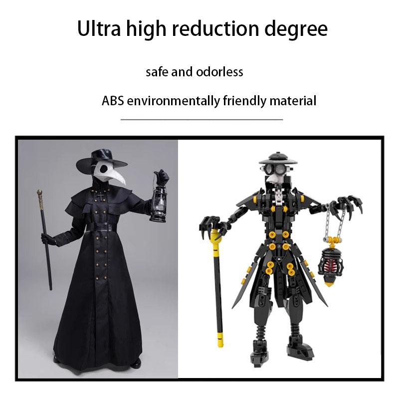 Halloween Crow Long Mouth Medieval Steampunk Style Plague Doctor Mech Model Building Blocks Toy Handpiece