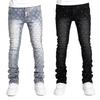 Stretchy Personality Stacked Denim Pants New Fashion Rhinestone European Street Skinny Jeans for Men