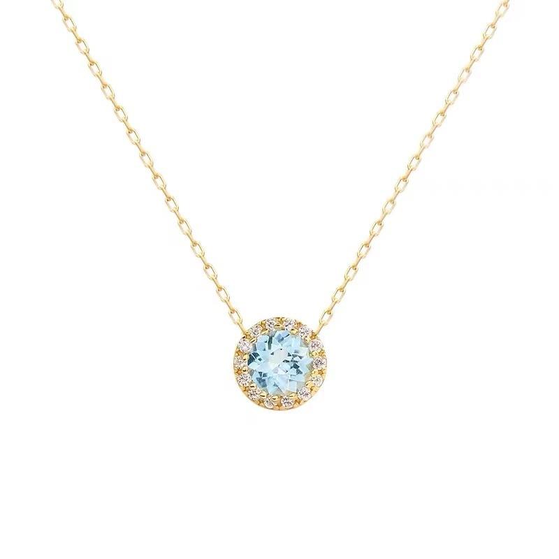 

S925 Sterling Silver Crystal Blue Topaz Necklace Female Niche Design Light Luxury All-Match Clavicle Chain 925