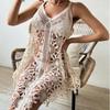 Wind Crochet Cut-Out Beach Skirt Women'S V-Neck Suspender Resort Dress Sexy Knit Cover-Up
