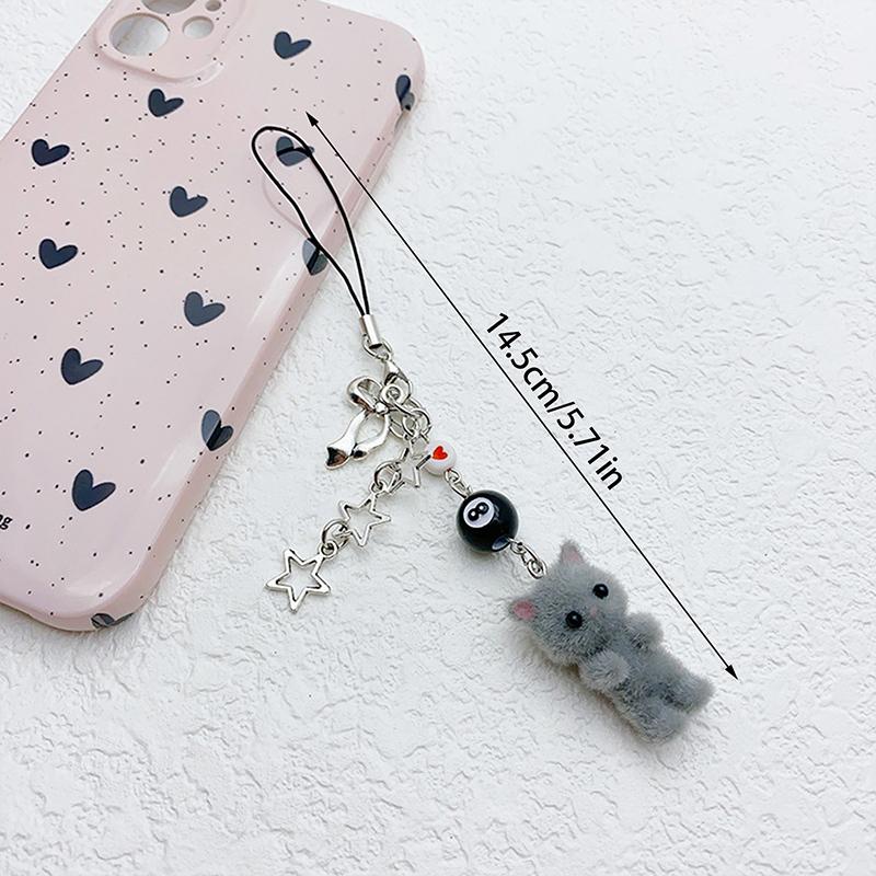 Sweet Flocking Cat Phone Chain Y2k Furry Kitten Key Chain Earphone Case Hanging Rope Anti-Lost Lanyard Bag Decor