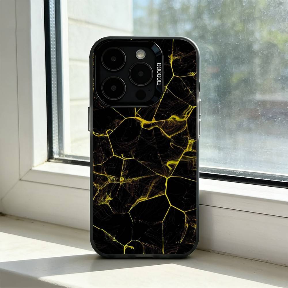 B-Black Gold Marble A-Art Phone Case For iPhone 17,16,15,14,13,12,11 Plus,Pro Max,XS,Colored Silver Plated Inside Cover