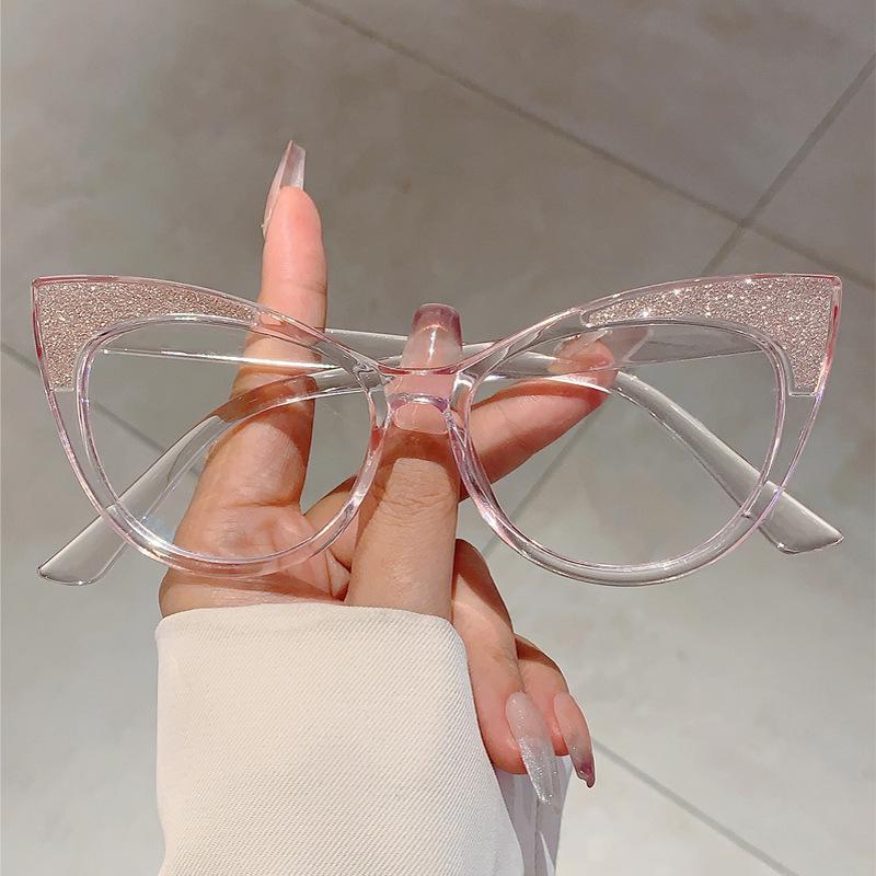 Cat-Eye Large Frame Color-Block Anti-Blue Light Glasses - Trendy Non-Prescription Eyewear