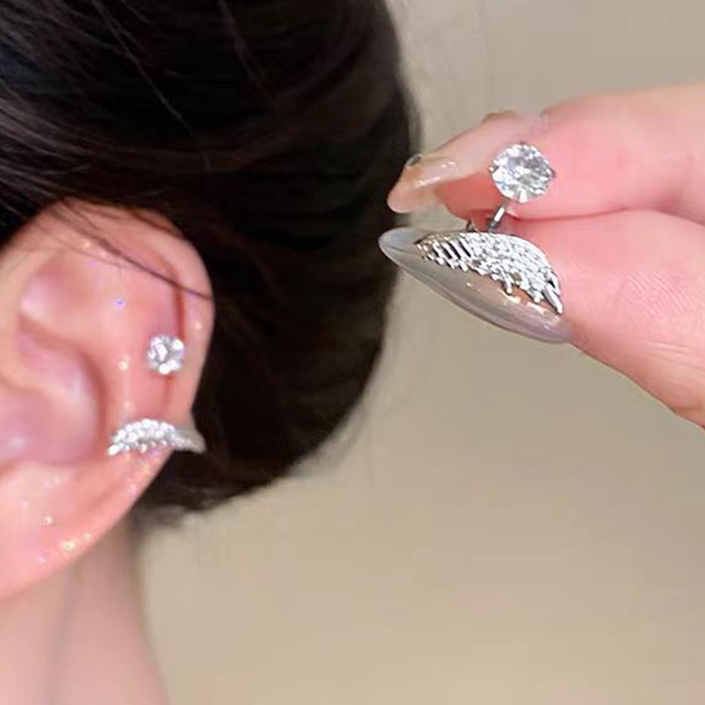Angel Wing Twisted Rhinestones Studs Earrings Crystal Embellished Wing Ear Bone Nail Alloy Jewelry For Sensitive Skin