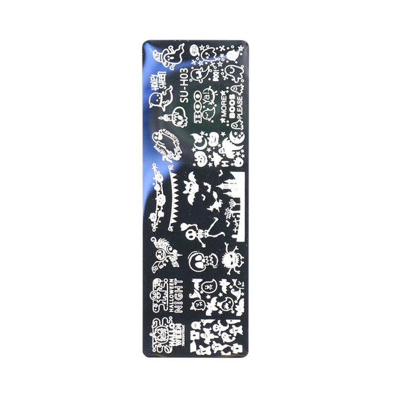Halloween Nail Art Stamping Templates Kit 6 Pcs Nail Art for Image Plates Pumpkin Ghost Skull Bat Owl Spider Web Nail De