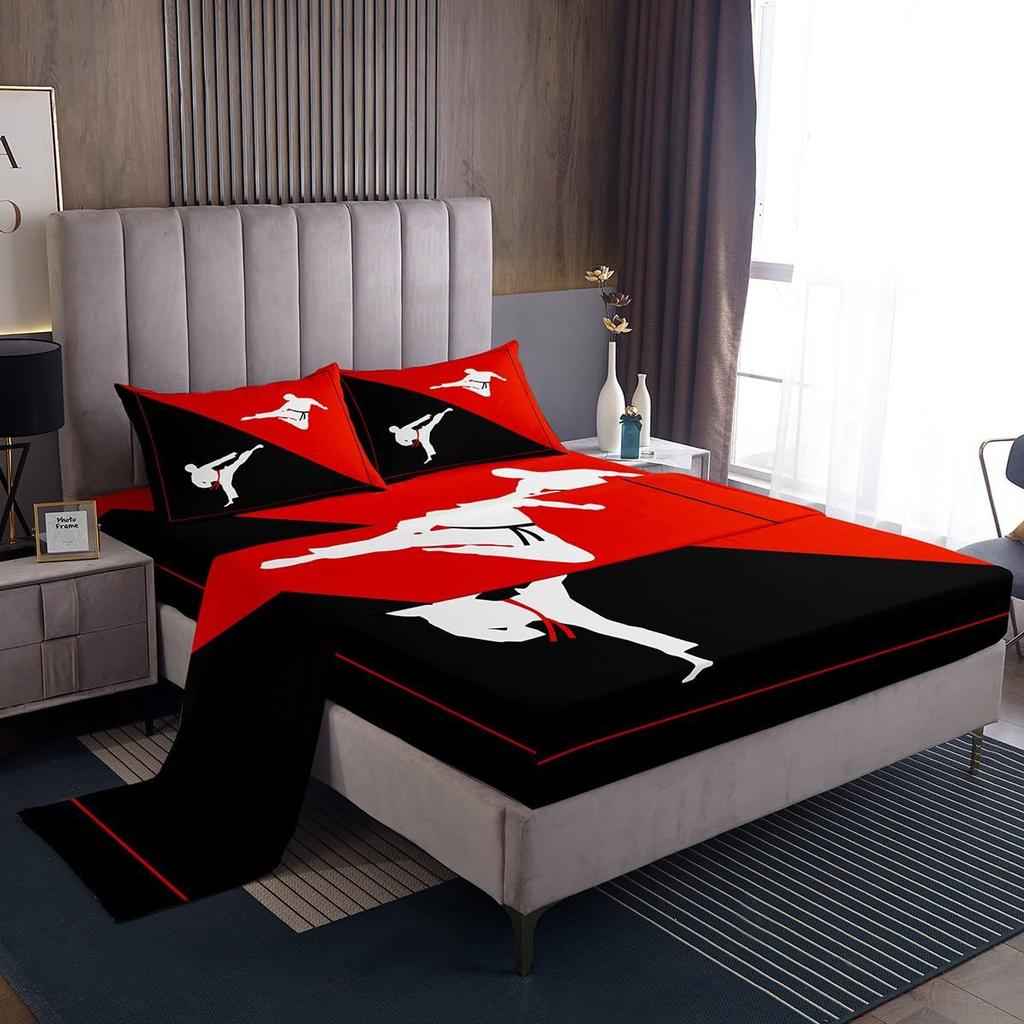 Gamepad Taekwondo Pattern Bed Hat Four-Piece Bedding Set Bedroom Dormitory Bedding Decoration