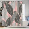 Modern Stylish Leaf Pattern Shower Curtain Pink Grey For Bathroom Decor Quick Dry Fabric With Hook Rings Set