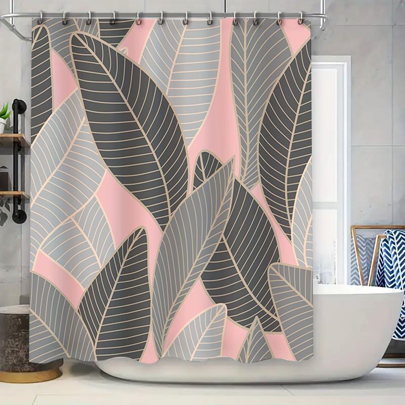 

Modern Stylish Leaf Pattern Shower Curtain Pink Grey For Bathroom Decor Quick Dry Fabric With Hook Rings Set W60H190(CM)-1 Pcs