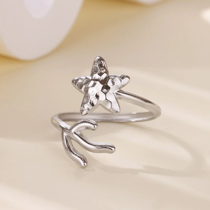Stainless Steel Geometric Star Rings For Women Gold Color Star Grass Opening Ring Wedding Luxury Jewelry Gift