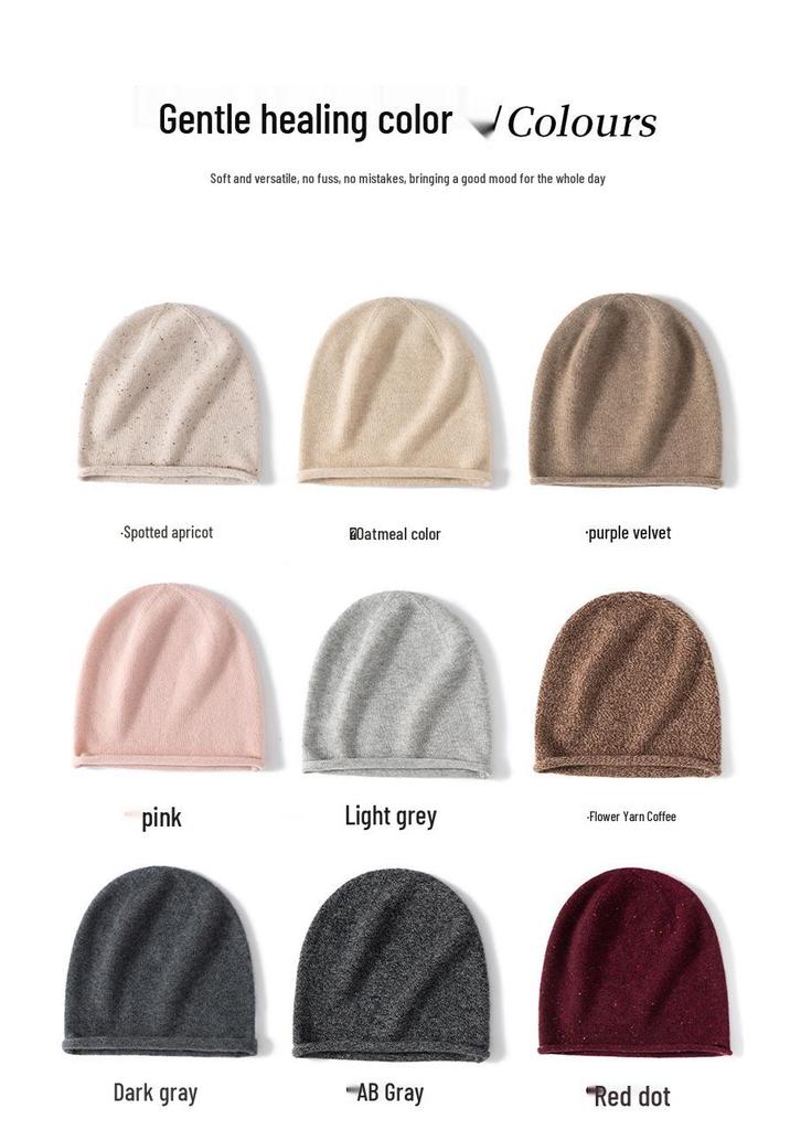 Women's 100% Pure Cashmere Autumn/Winter Versatile Knit Hat - Solid Color, Warm & Stylish
