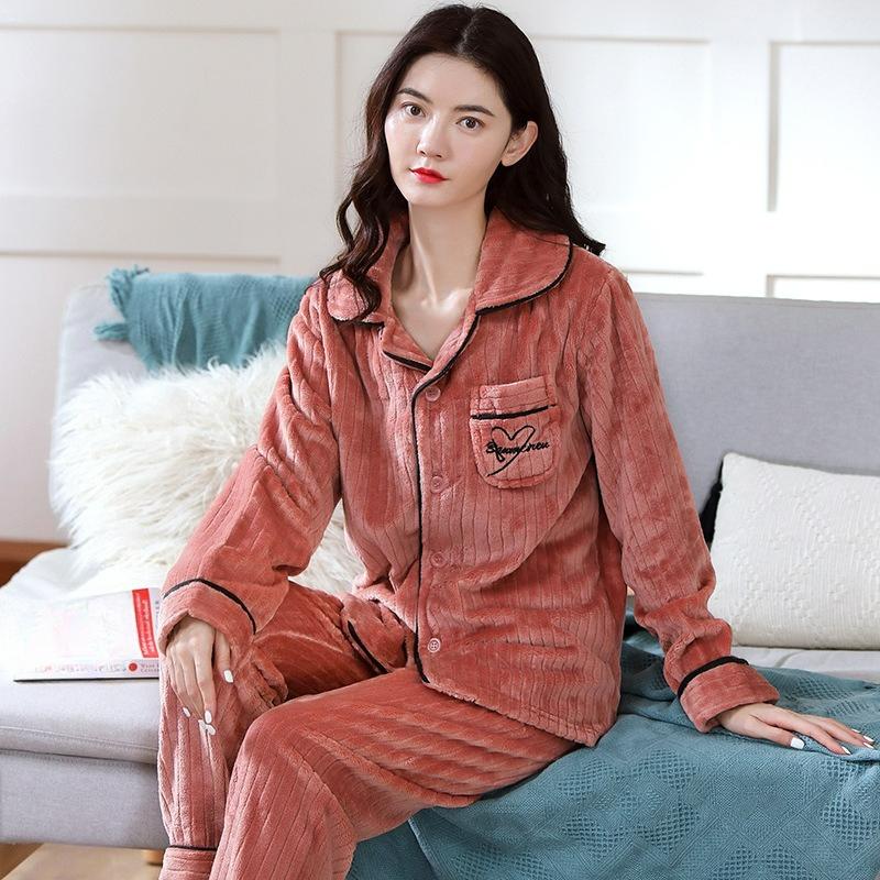 Πυτζάμες Σουίτα, Γυναικείες Πυτζάμες από Κοραλλιογενές Φλις, Φθινοπωρινές και Χειμερινές Πυκνωμένες Ζεστές Πυτζάμες Φανέλας, Οι Γυναίκες Μπορούν να Φορέσουν Υπηρεσία Σπιτιού Έξω
