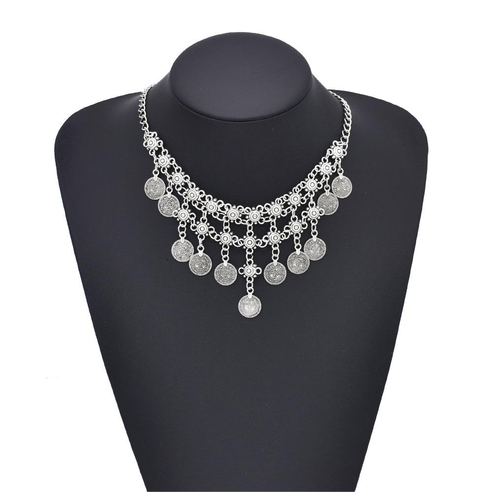 

Универсальное винтажное колье с монетами Универсальное богемное колье с кисточками Колье-акцент Для женщин серебряный