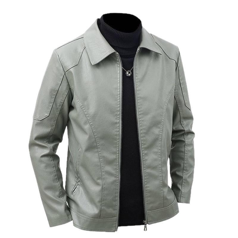 Men’s Slim Fit Leather Jacket with Velvet Lining - Casual Plus Size Lapel Outerwear for Autumn and Winter